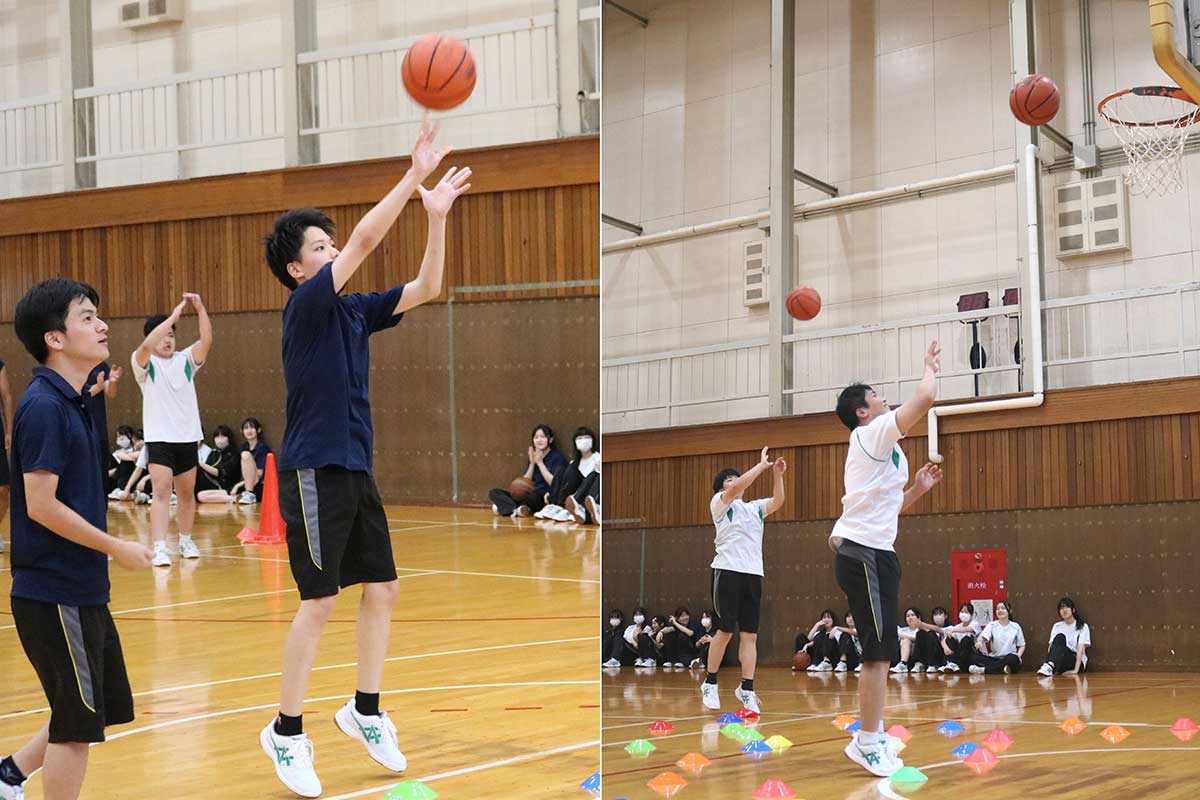 2チームに分かれてシュート対決。仲間の声援を受けながら…