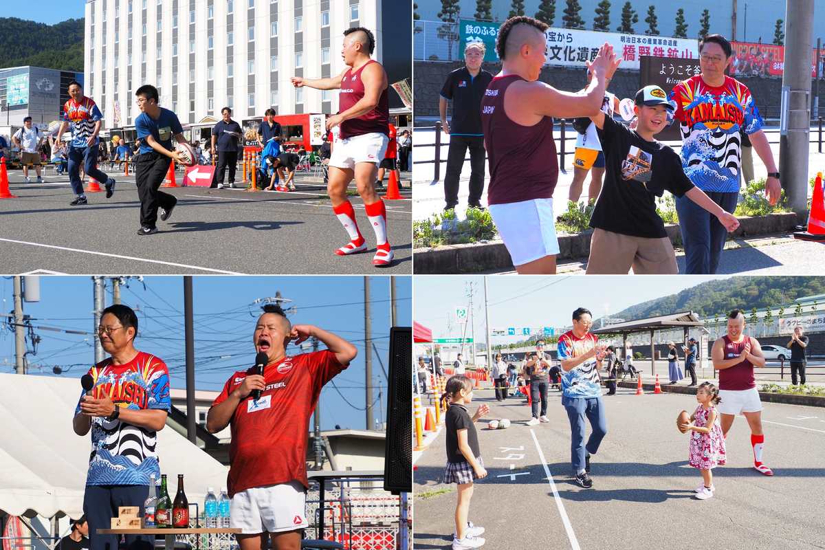 ラグビーでイベントを盛り上げたしんやさん、桜庭吉彦さん