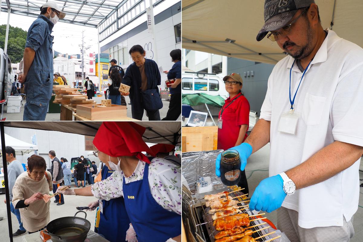 木工品を販売したり、焼きたて・揚げたてを提供するブースも