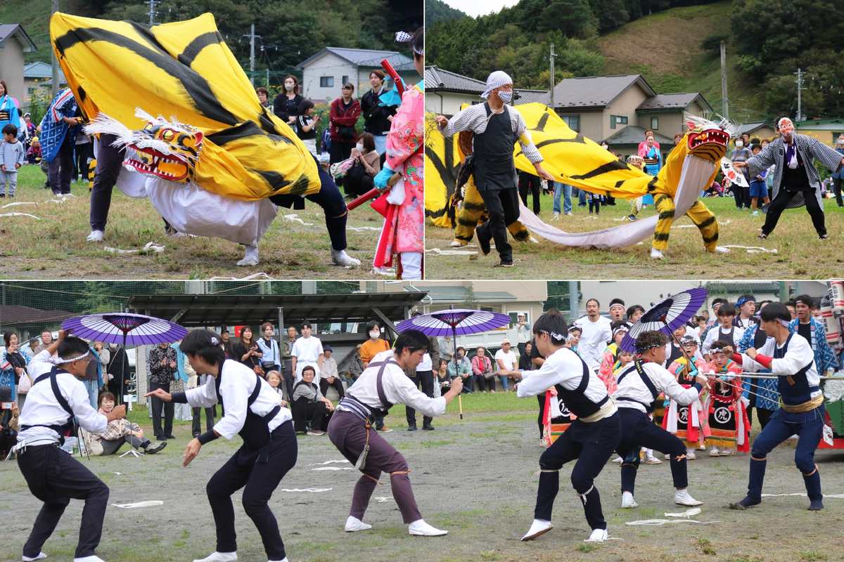 鵜住居青年会の踊りの締めは「傘甚句」（下）。住民らが楽しみにする演目の一つ